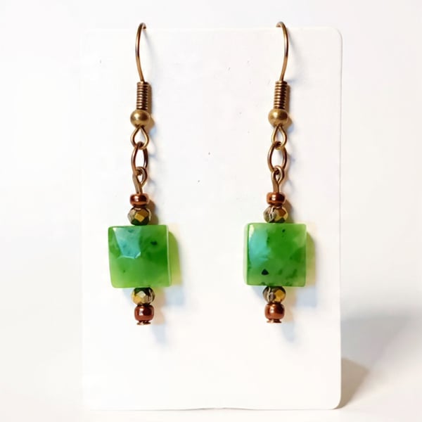 Nephrite Jade with Austrian Crystal Earrings