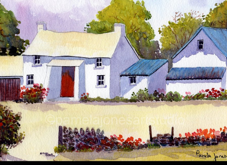Pembrokeshire Cottage, West Wales, Orignal Watercolour in 14 x 11 '' Mount