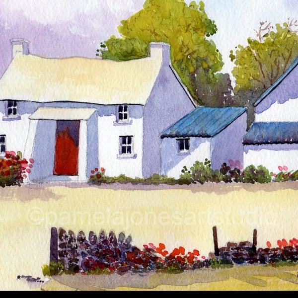 Pembrokeshire Cottage, West Wales, Orignal Watercolour in 14 x 11 '' Mount