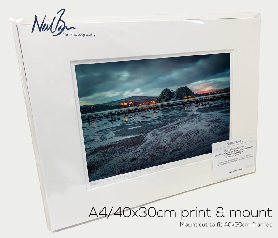 Dumbarton Rock & Castle from Langbank - A4 (40x30cm) Unframed Print