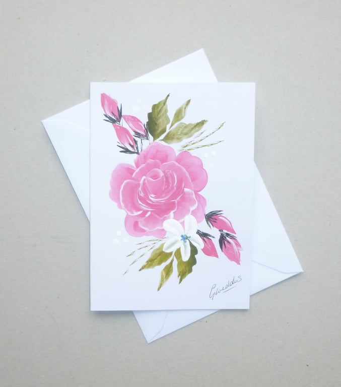 all occasion hand painted floral rose greetings card ( ref FA94 C6 )