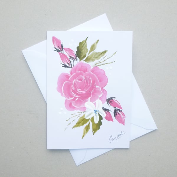 all occasion hand painted floral rose greetings card ( ref FA94 C6 )