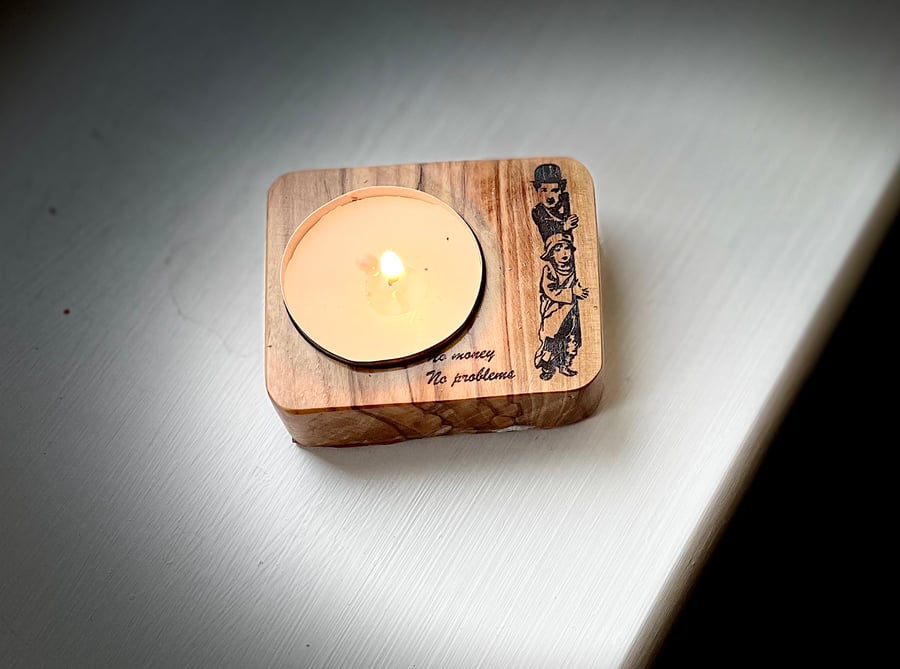 Tea light holder, candle holder, olive wood