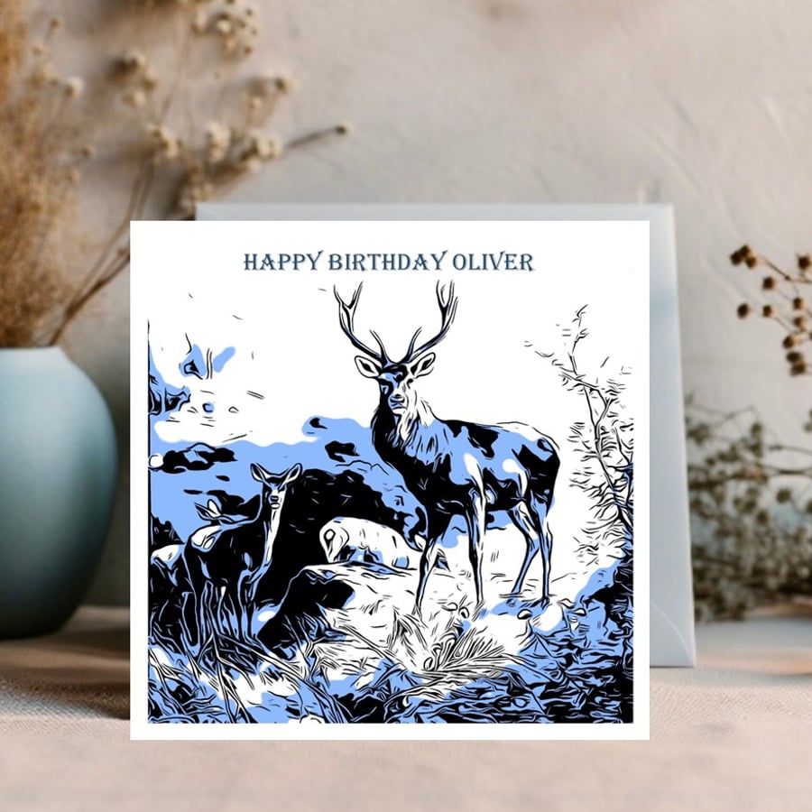 Stag - Deer Greetings Card Personalised for any occasion and with any text