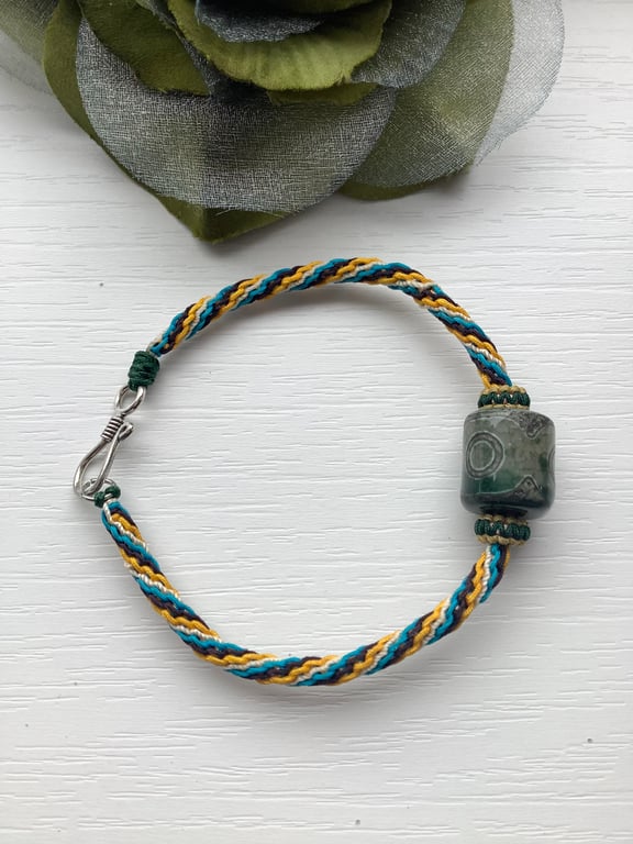 Handmade woven macrame natural Tibetan Dzi Agate men's bracelet