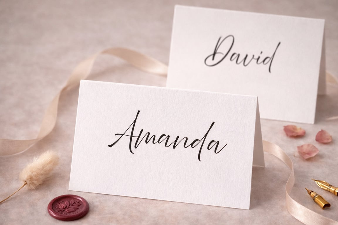 Elegant Wedding Place Card – Modern Script Personalised Name Card Table Décor