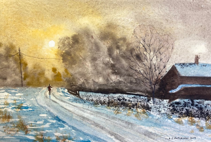 Long walk home (Pure Original Watercolour FULLY MOUNTED 8” x 6”)