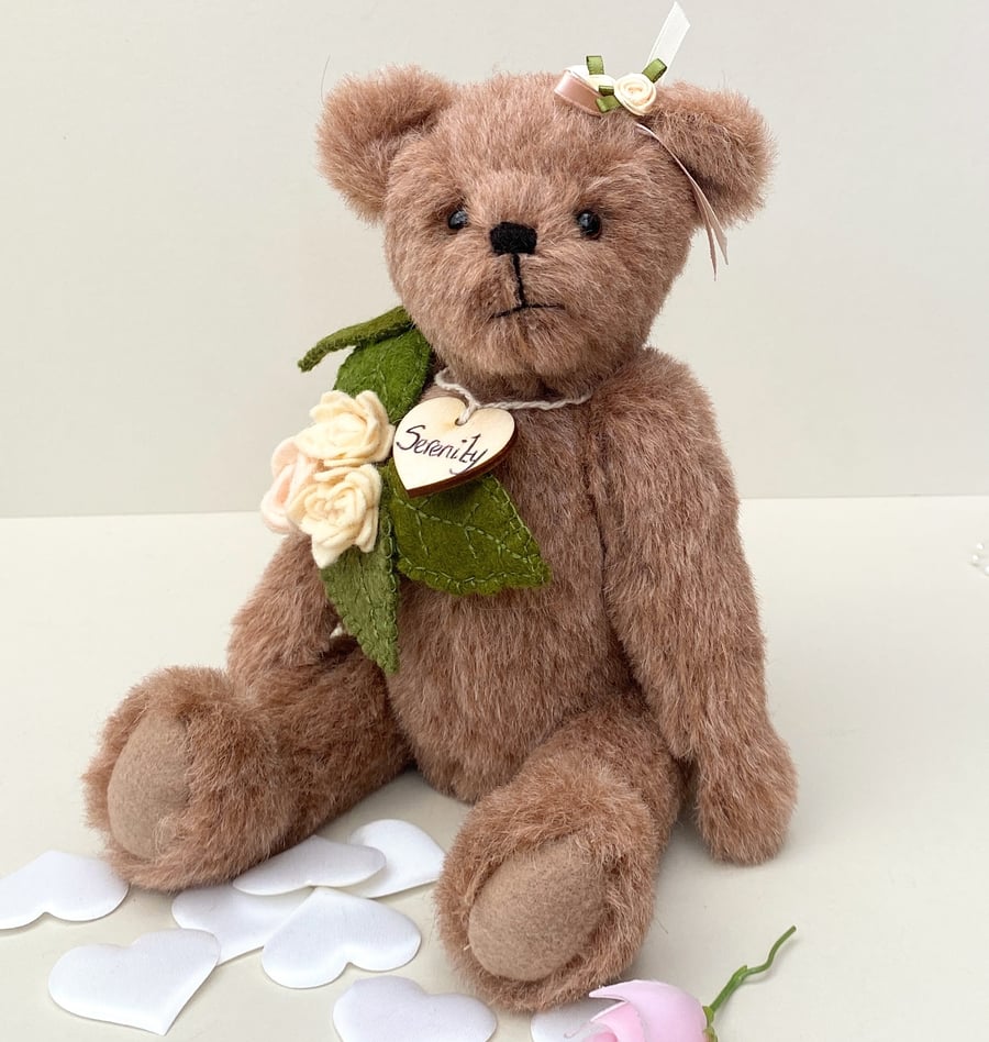 Collectors teddy bear, handcrafted UK artist bear, decorated collectible bear 