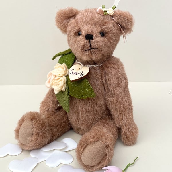 Collectors teddy bear, handcrafted UK artist bear, decorated collectible bear 