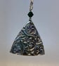 Triangular, silver necklace with Celtic style pattern & green Swarovski bead  - Image 3