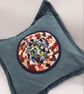 Teal envelope cushion cover, colourful circular centre.  - Image 4