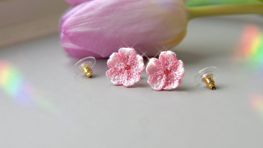 Microcrochet Cherry Blossoms Stud Earrings 