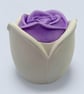 White trinket pot with lilac rose lid - handmade jewellery box or keepsake pot