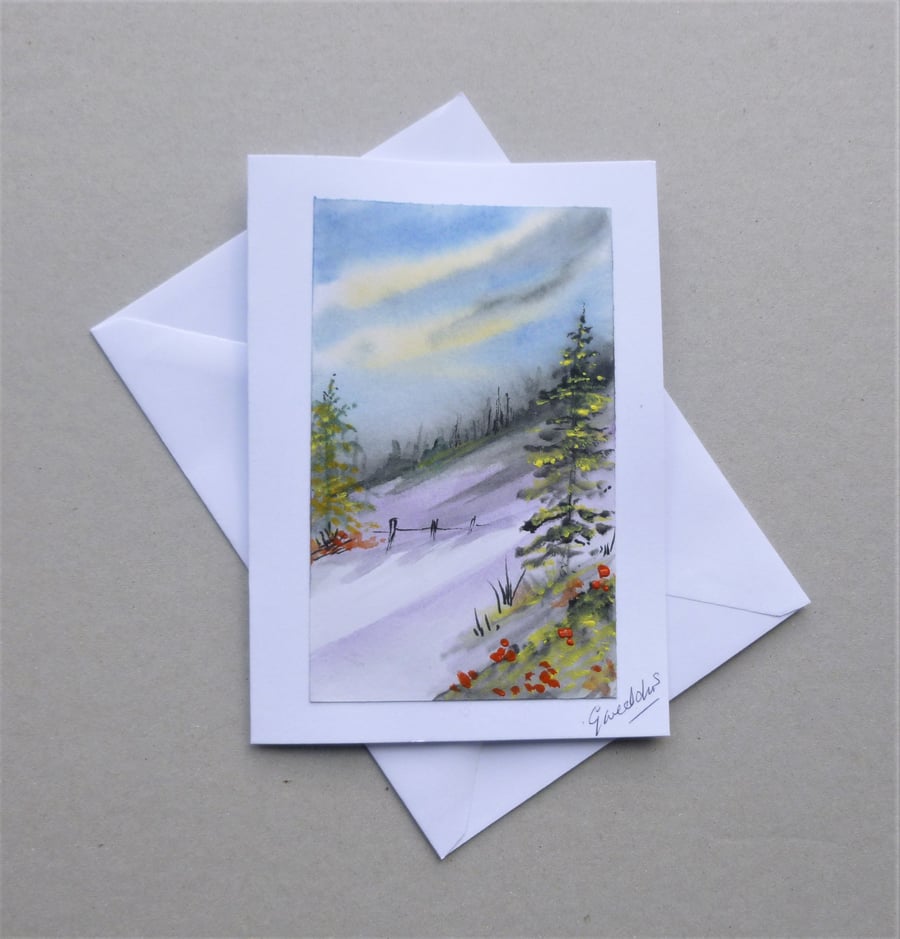 hand painted watercolour landscape blank greetings card ( ref F 412.M5 )