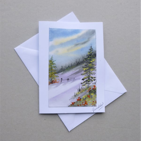 hand painted watercolour landscape blank greetings card ( ref F 412.M5 )
