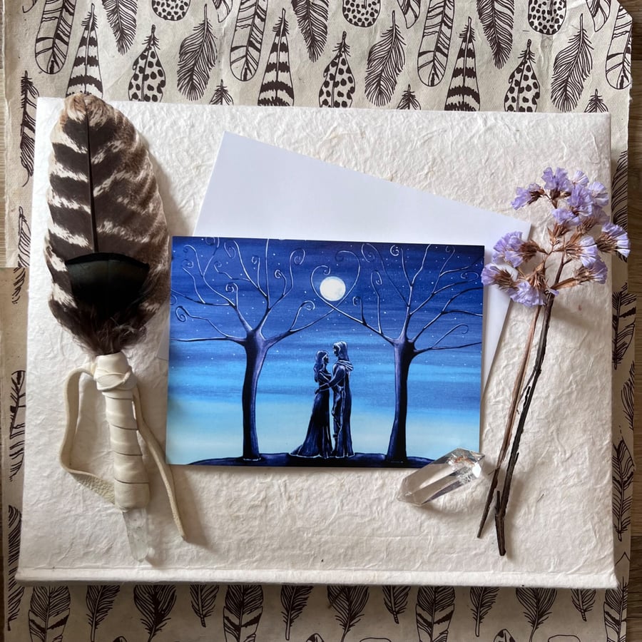 Handfast by Moonlight Greetings Card (Pagan, Wiccan, Love, Wedding, moon)