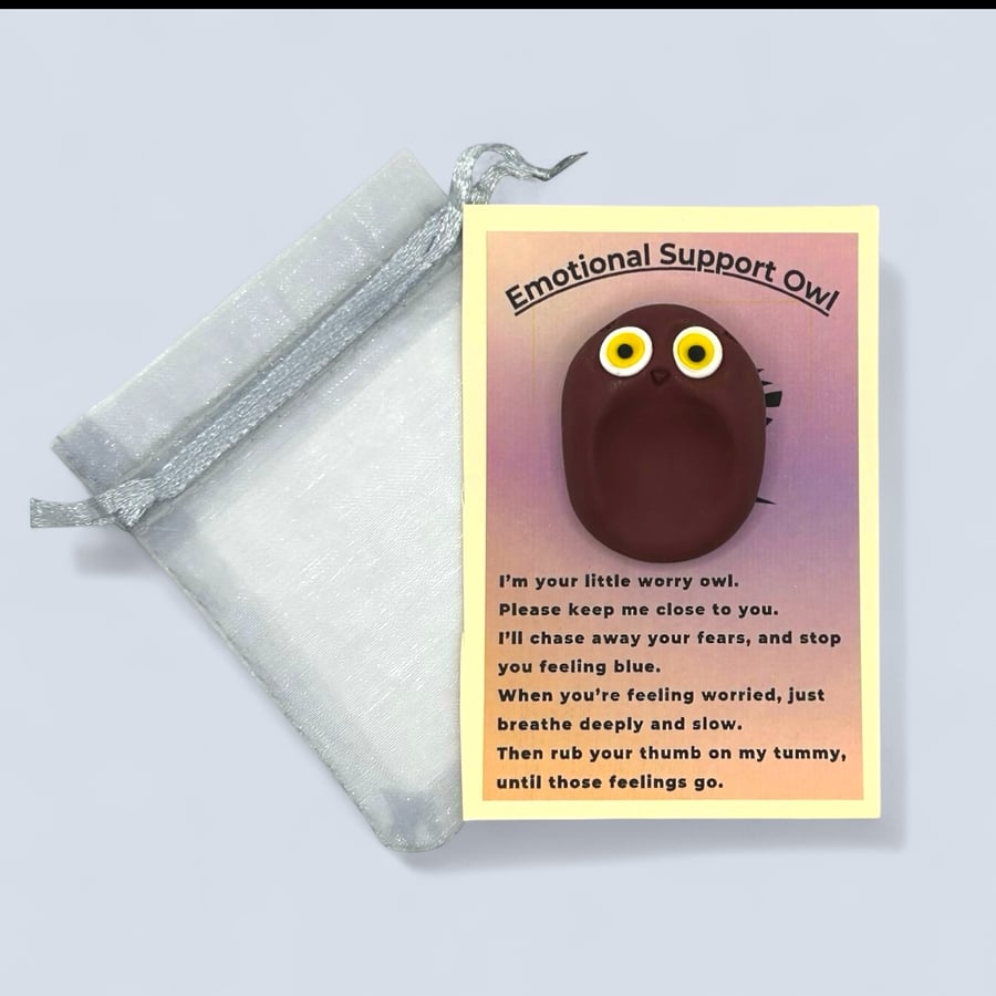 Brown Worry Stone Owl - Emotional Support Owl Fidget Stone