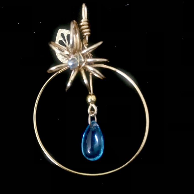 Flower Necklace in Gold Plate with Turquoise Glass Teardrop 16”