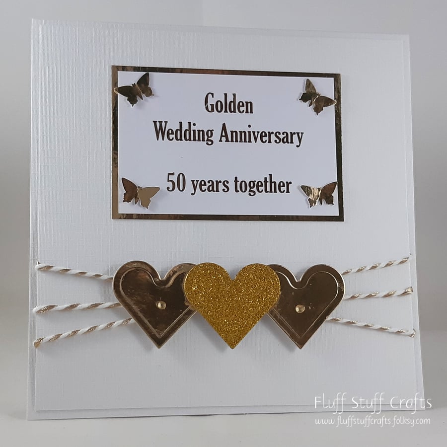 Handmade 50th Wedding anniversary card, golden wedding anniversary