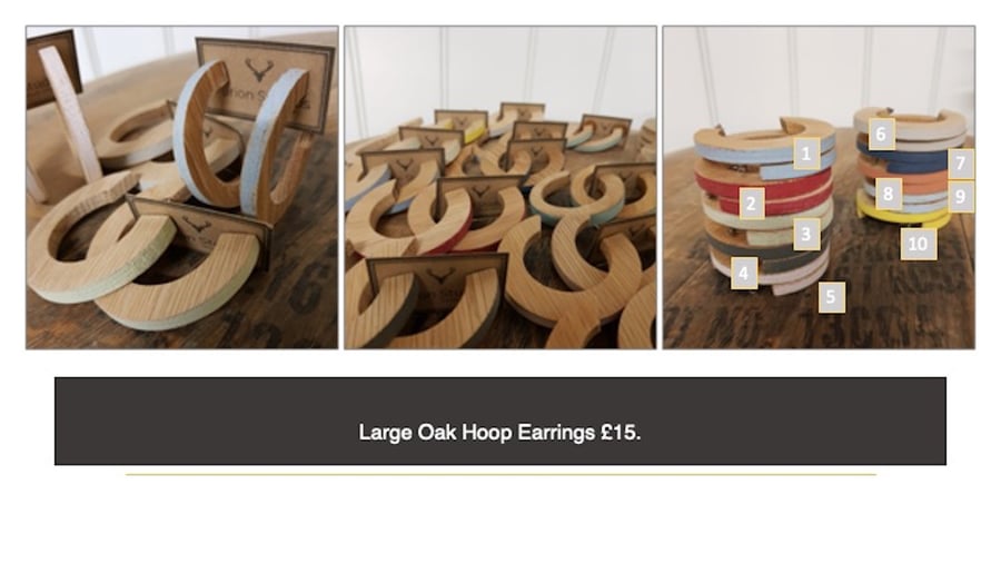 Large Wood Hoop Earrings. Recycled oak whiskey staves. FREE Delivery UK