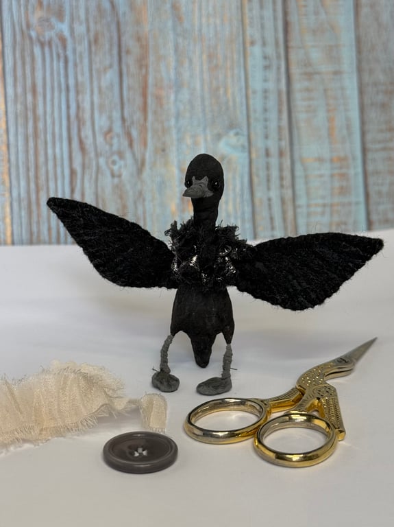 Black Indian Runner Duck Spun Cotton Miniature Art Doll