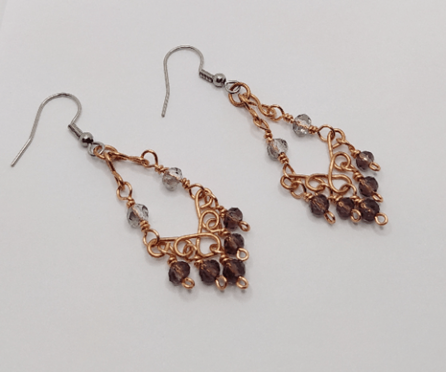 Purple and Grey Chandelier Earrings in Copper