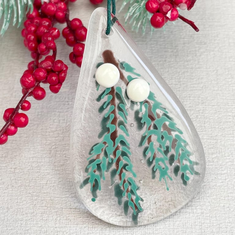 Yew Garland - fused glass teardrop Christmas Tree Decoration