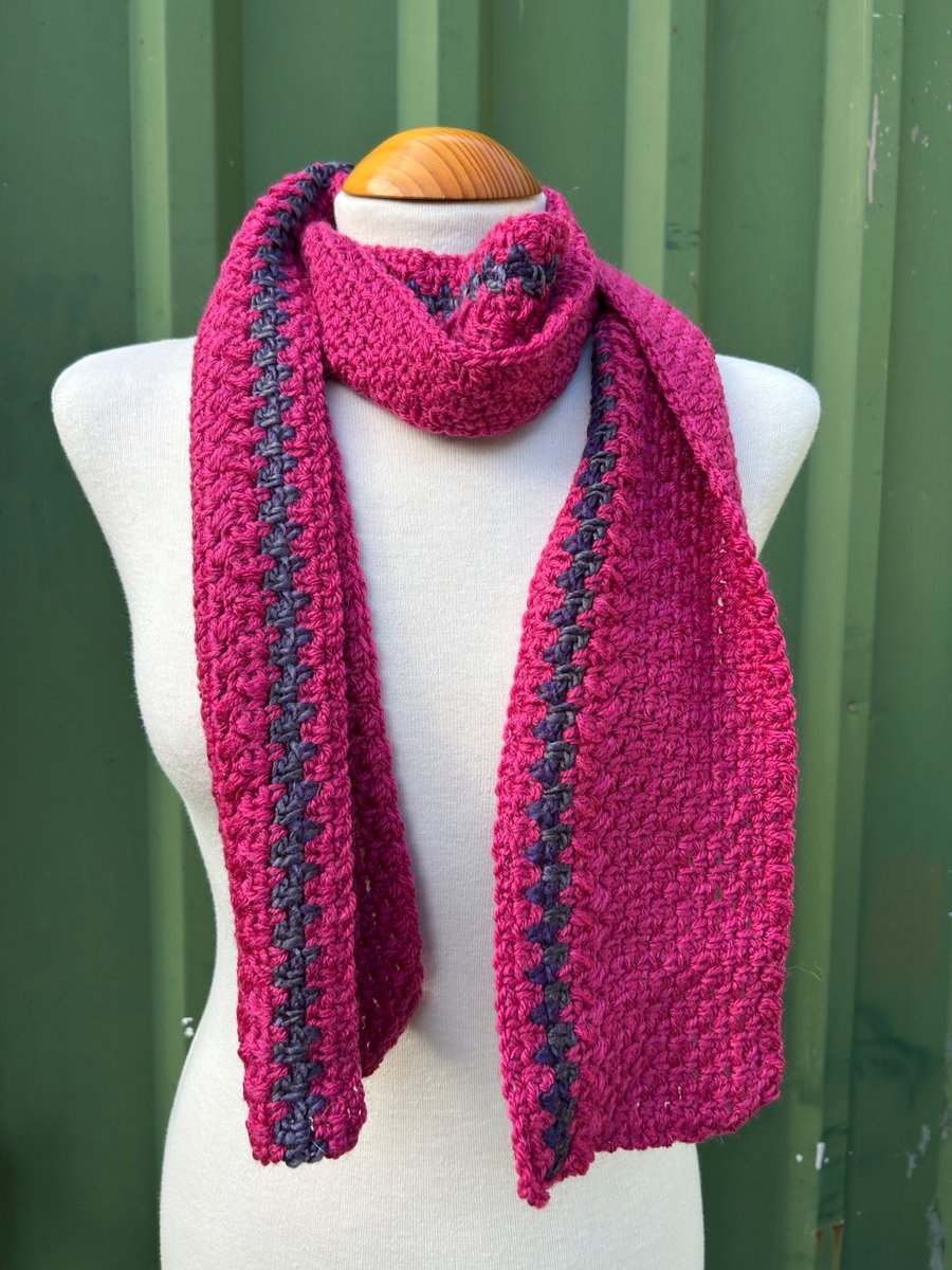 Handmade Fuchsia Pink Scarf with Purple Detail