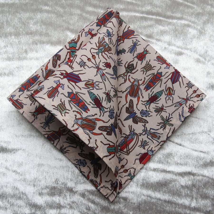Liberty Lawn handkerchief. Insects design. Cotton handkerchief.
