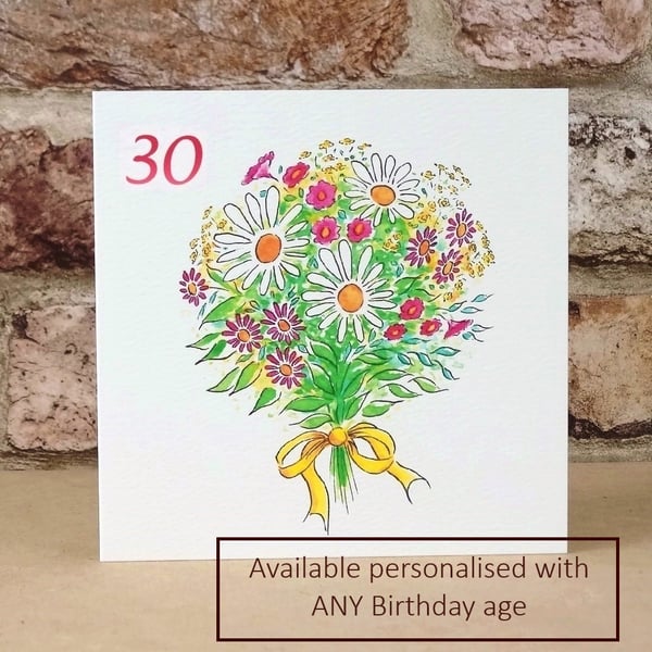 Birthday Card Flower Bouquet - Personalised with any age
