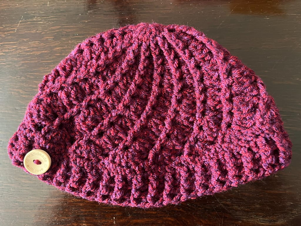 Burgundy Chunky Yarn Crocheted Swirly Hat 