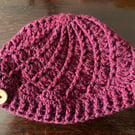 Burgundy Chunky Yarn Crocheted Swirly Hat 