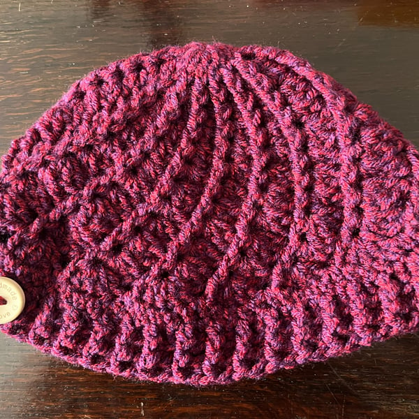 Burgundy Chunky Yarn Crocheted Swirly Hat 