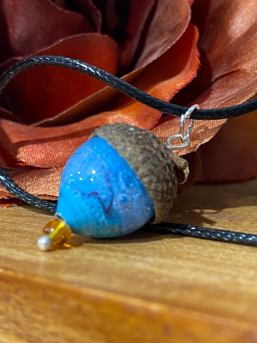 From Tiny Acorns - Bubble Blue Lamp work glass acorn pendant 