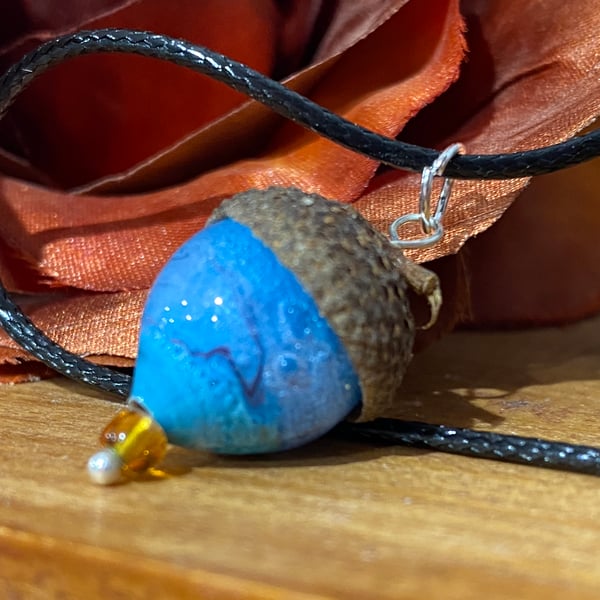 From Tiny Acorns - Bubble Blue Lamp work glass acorn pendant 