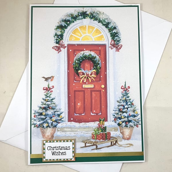 Handmade Christmas card - festive front door