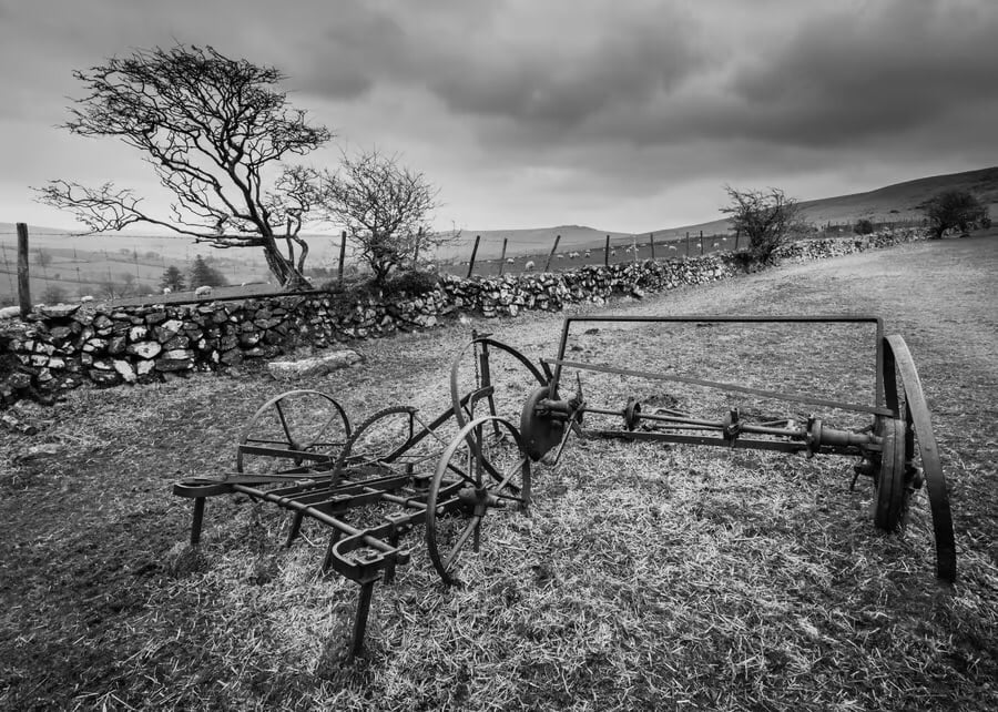 Old Farm Machinery, Dartmoor - black & white limited edition photography print