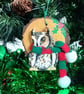 Tawny Owl with fabric scarf Christmas tree decoration.  