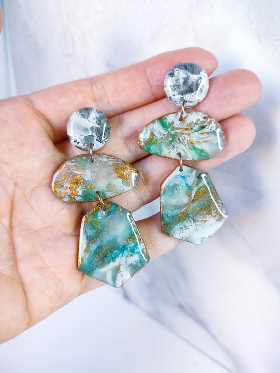Marbled Polymer Clay Statement Earrings: Handmade Organic Design