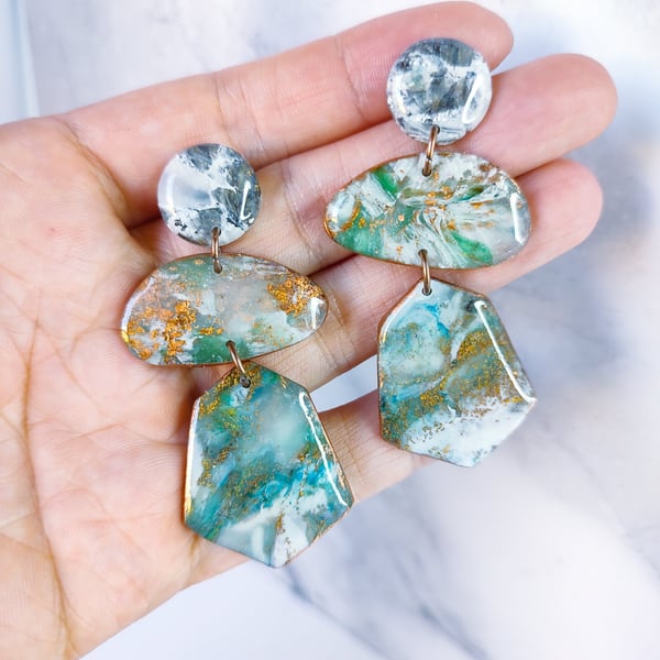 Marbled Polymer Clay Statement Earrings: Handmade Organic Design