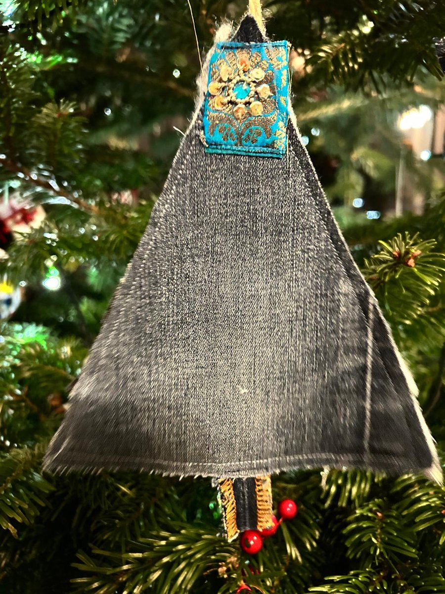 Handmade Christmas Tree Hanging Decoration - Preloved denim