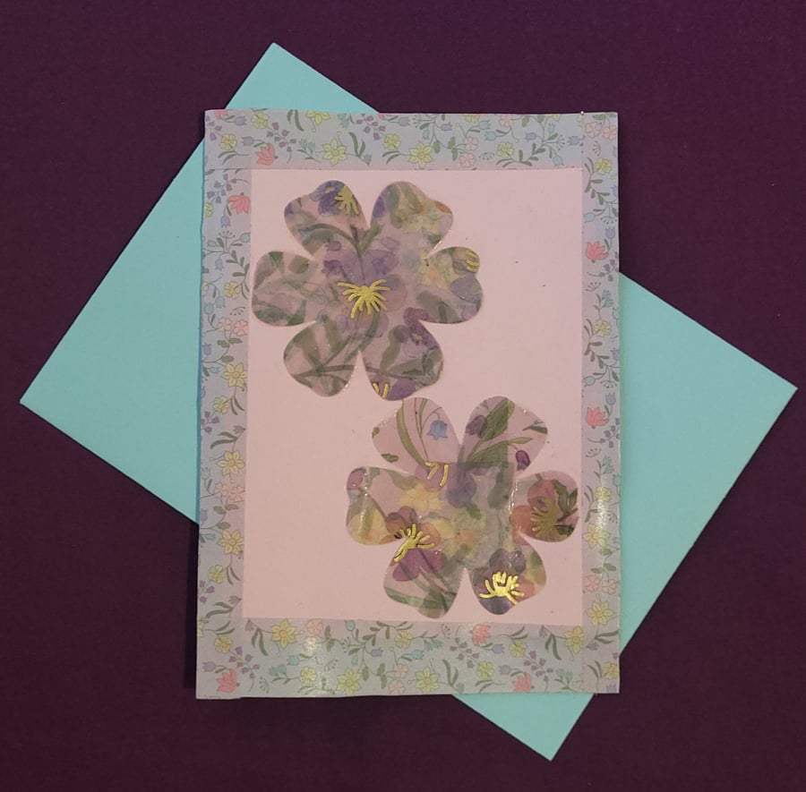 Spring blossom handmade blank card with blue envelope 