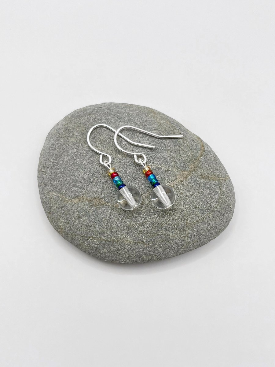 Crystal Bead Drop Earrings with Rainbow Seed Beads