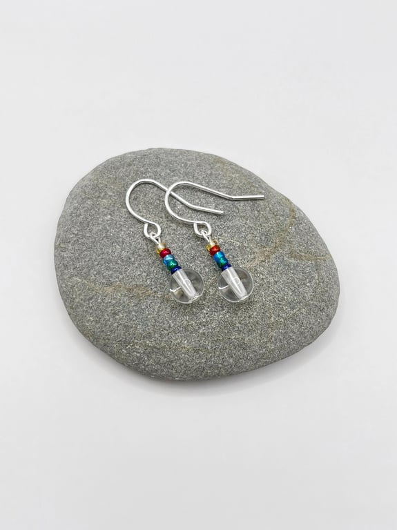 Crystal Bead Drop Earrings with Rainbow Seed Beads
