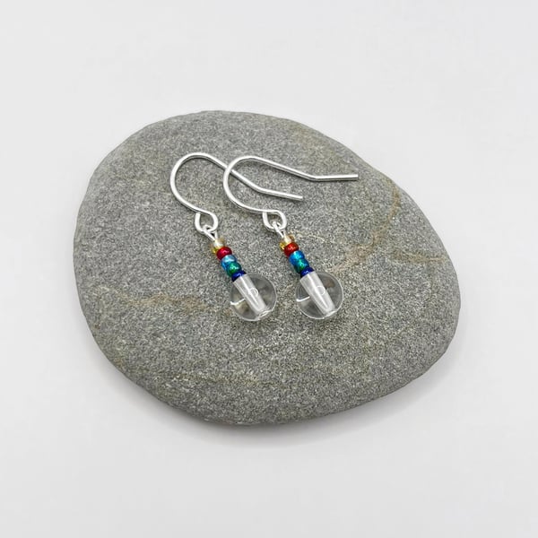 Crystal Bead Drop Earrings with Rainbow Seed Beads