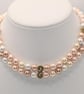 Double Strand Shell Pearl Choker Blush Pink Cream Ivory Gold Scroll Connector - Image 9