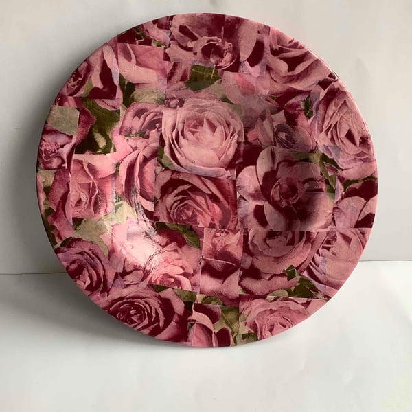 Floral rose Decopatched  wooden dish
