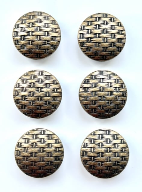 6 Basket Weave Metal Buttons, Domed, 20mm Wide, Old Gold Colour, LARP