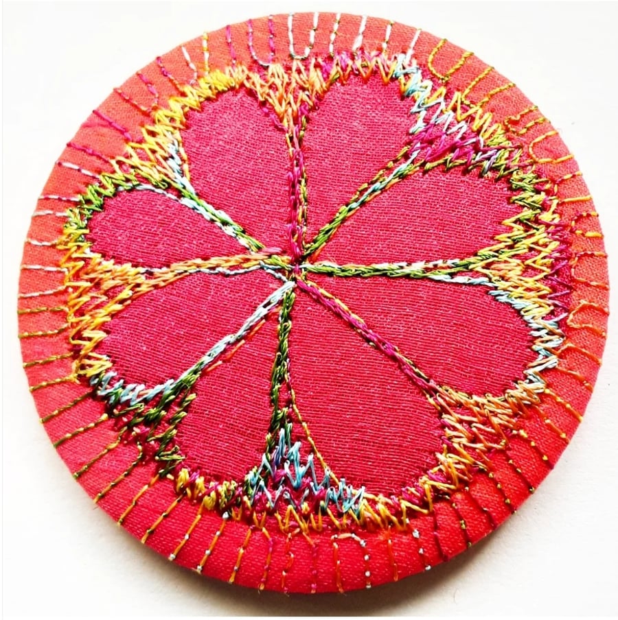 58mm Fabric Pocket Mirror with Free Machine Embroidery