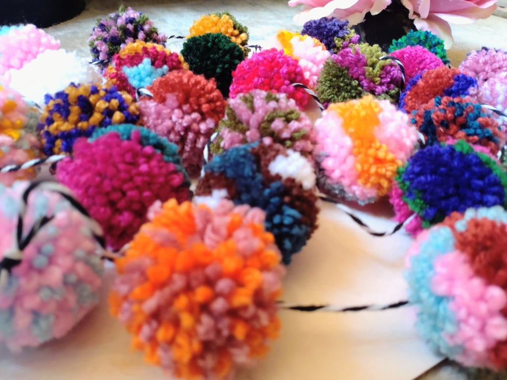 Wool Pompom Garland, Mixed Colours, Eclectic Bohemian Interiors